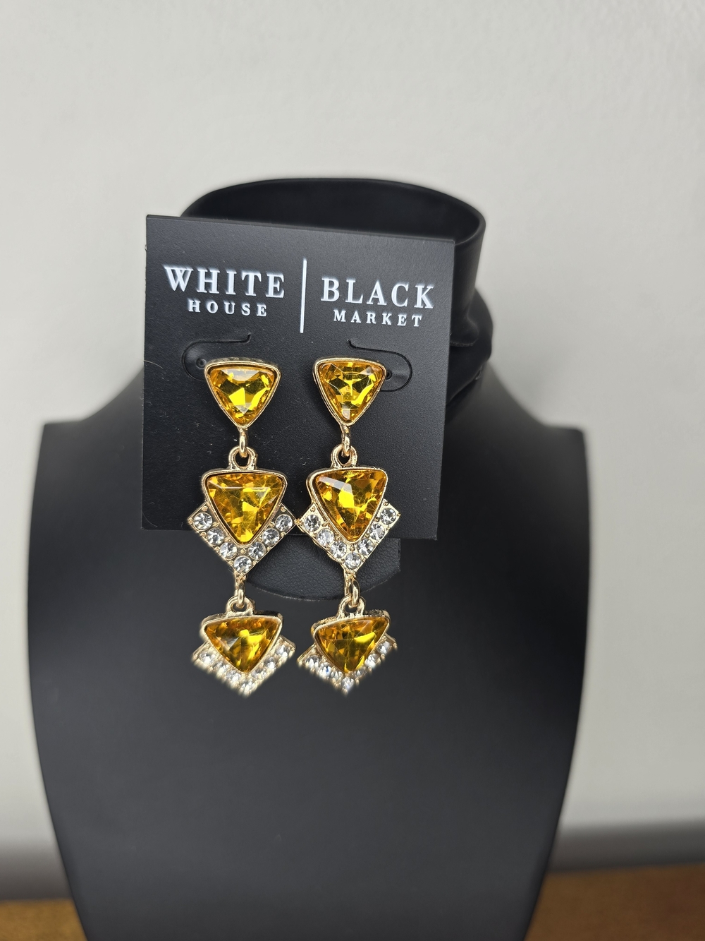 White House Black Market Gold-Tone Yellow Crystal Dangle Earrings